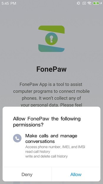 Allow FonePaw App to Access Phone Memory