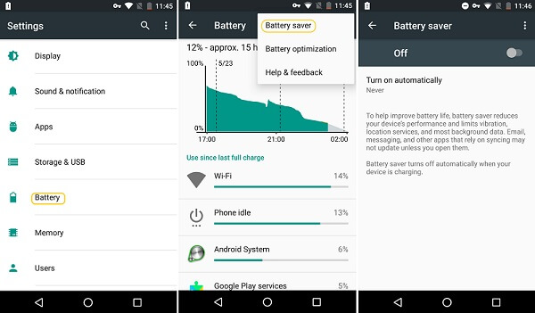 Disable Battery Saver Android