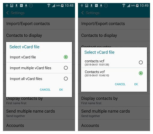 Import vCard Contacts to Android
