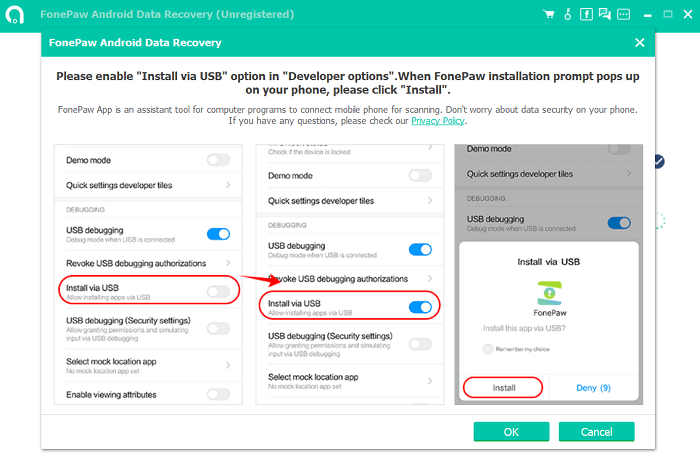 Install via USB While Connecting to Computer