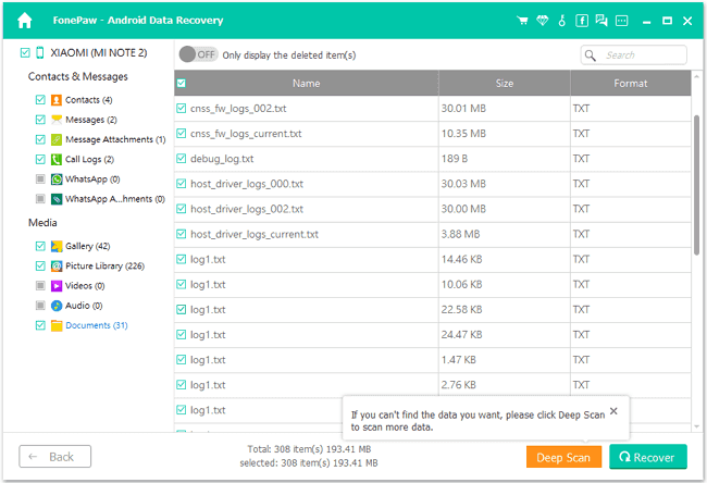 Select Data to Recover on Android