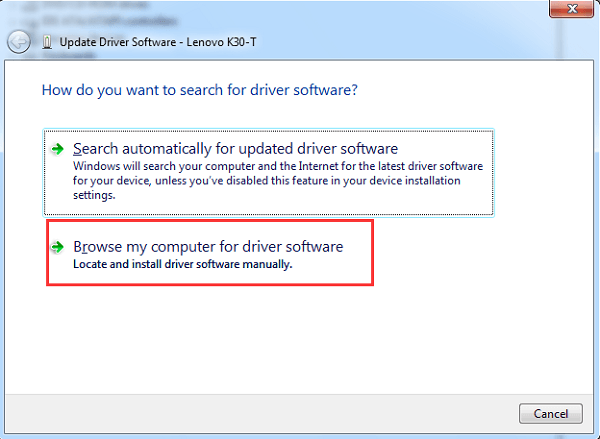 Choose to Browse USB Driver from Computer