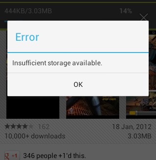 Android Insufficient Storage Available 