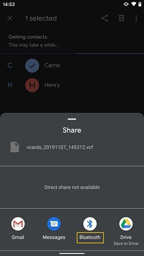 Share Contacts from Android to Android via Bluetooth