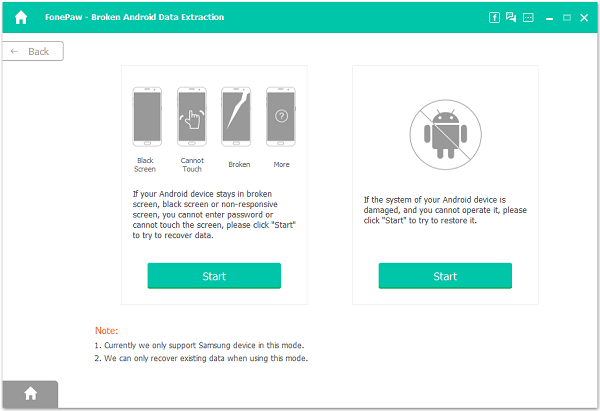 Broken Android Data Recovery Main Screen