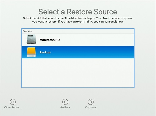 select a restore source