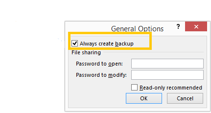 Select Always Create Backup