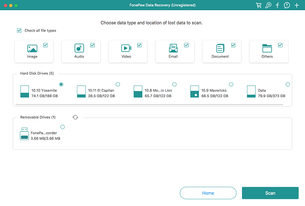 Select File Type to Recover Trash