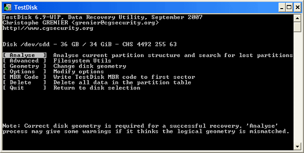 testdisk recover deleted partition