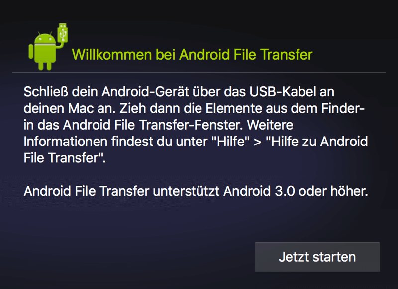 Handy mit Android File Transfer verbinden
