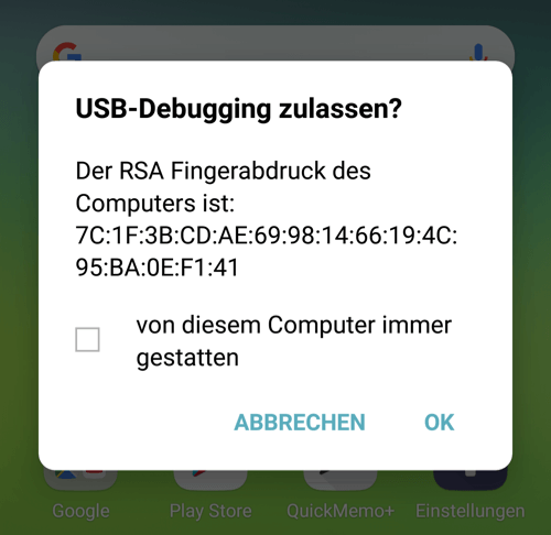 USB Debugging zulassen