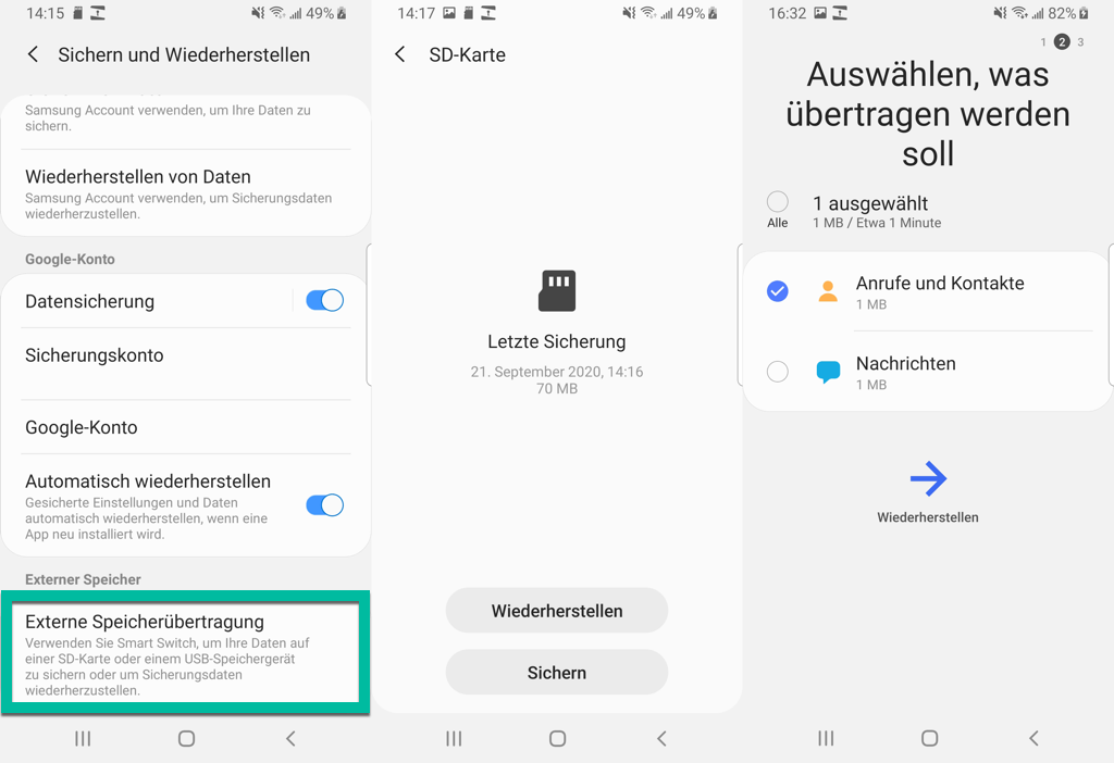 Android Kontakte wiederherstellen SD Karte