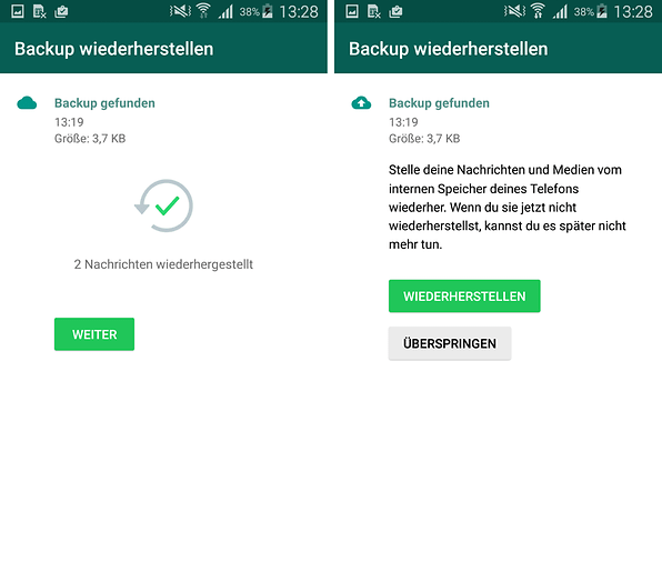WhatsApp mit Backup wiederherstellen Android