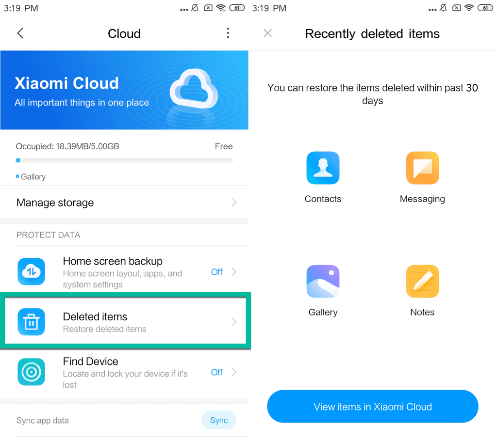 Xiaomi Fotos wiederherstellen aus Mi Cloud