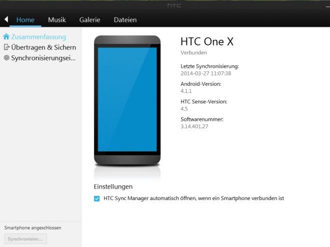 HTC Backup mit Sync Manager