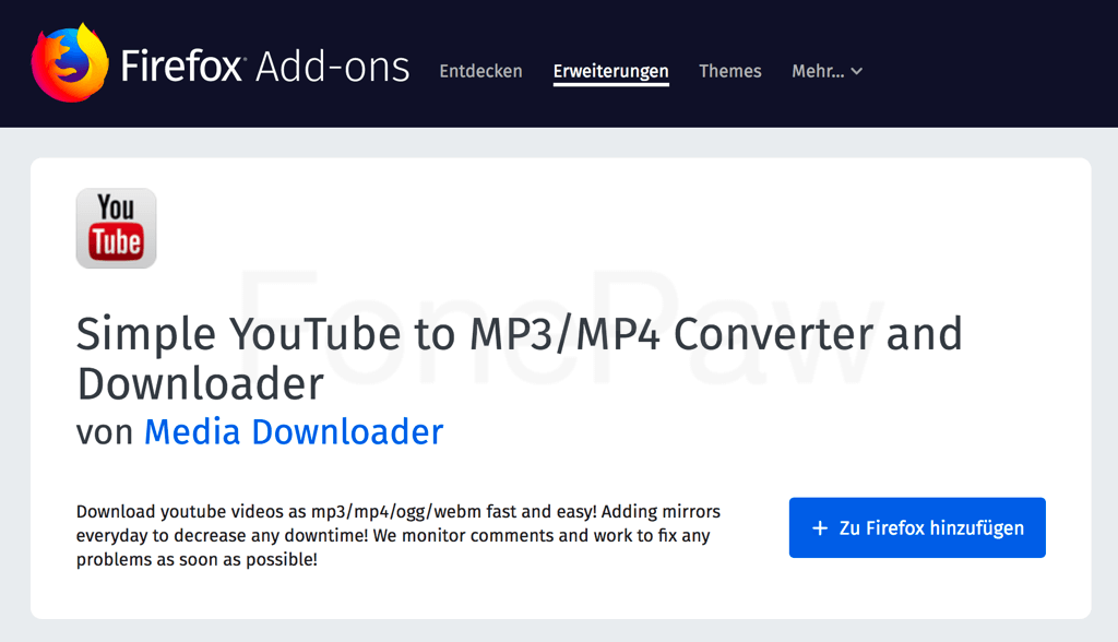 Firefox Simple YouTube to MP3/MP4 Downloader Converter