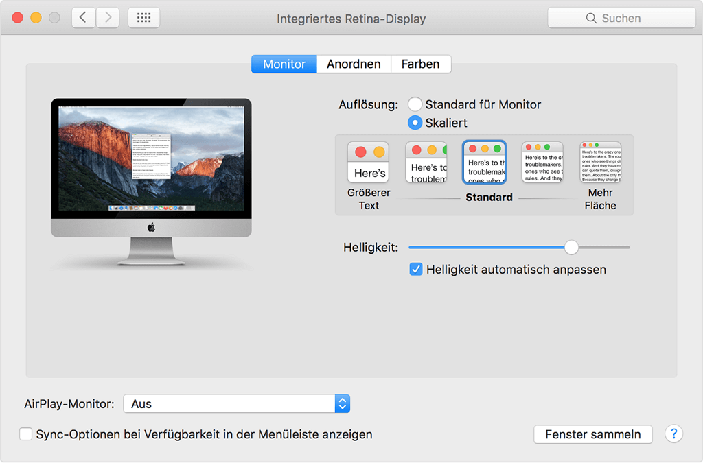 Auflösung des Mac-Systems ändern