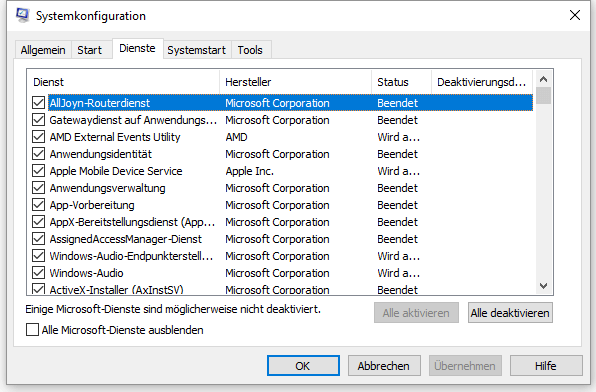Snipping Tool reparieren mit Windows Systemkonfiguration