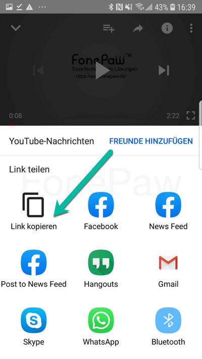 YouTube Video Link kopieren auf Android