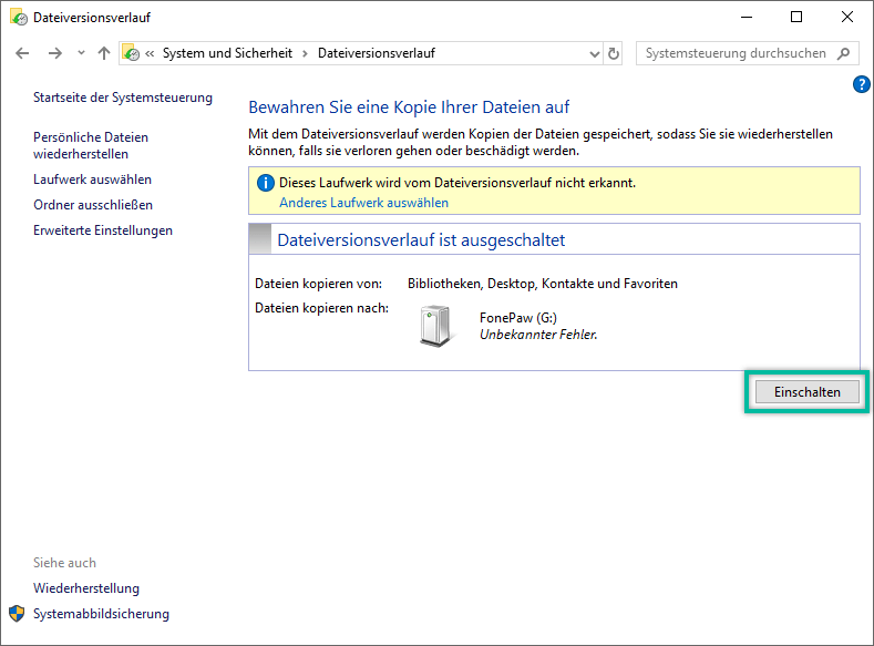 Dateiversionsverlauf einschalten Windows 10