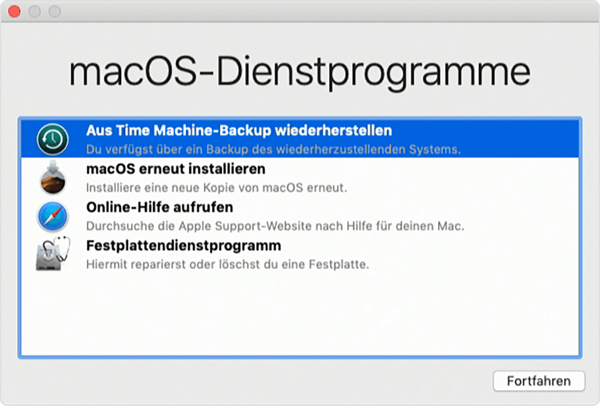 Mac aus Time Machine Backup wiederherstellen im Wiederherstellungsmodus