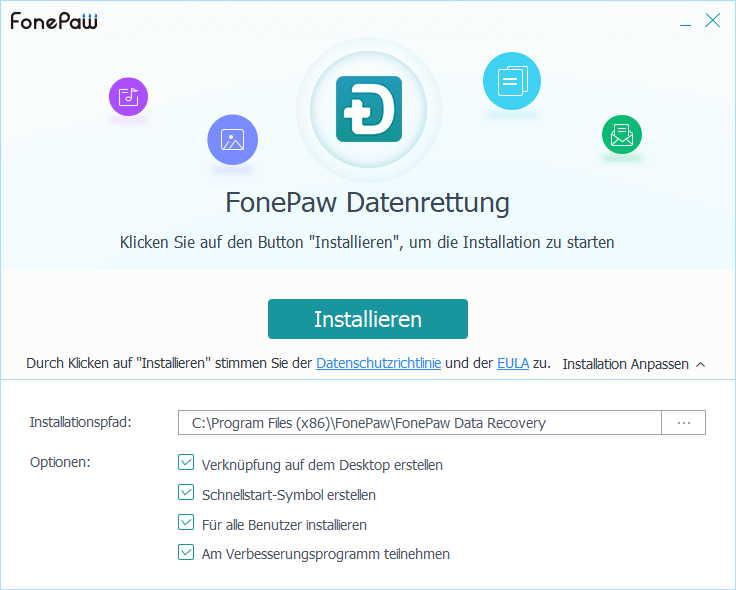 FonePaw Datenrettung Setup Assistent