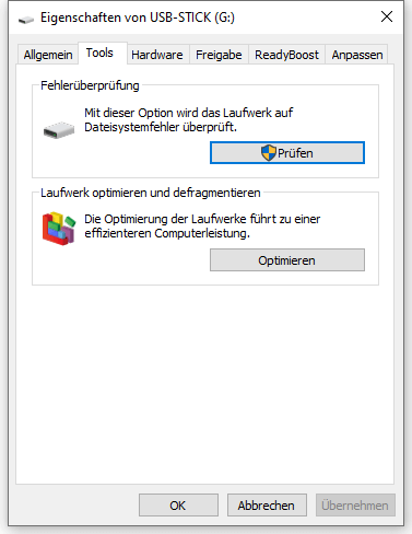USB Stick prüfen mit Windows Tools
