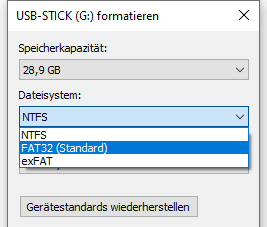 USB formatieren in FAT32