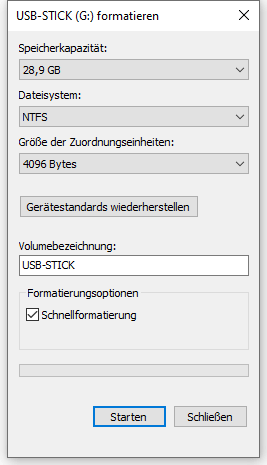 USB Stick formatieren Windows 10