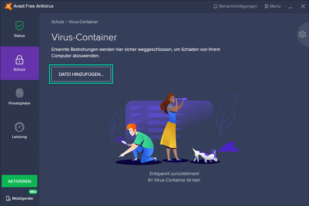 Datei wiederherstellen Avast Virus Container