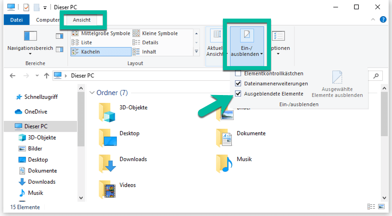 Ausgeblendete Dateien auf Windows 10 anzeigen