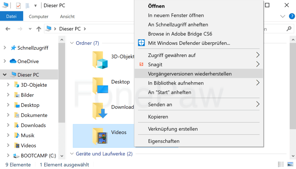 Windows Dateien Vorgängerversionen öffnen