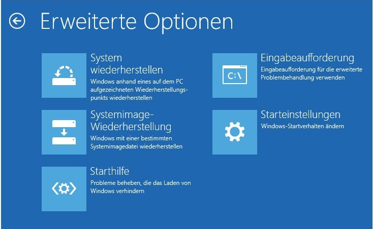 Erweitere Optionen Windows 10