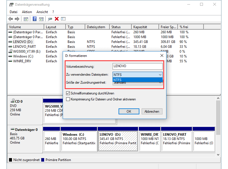 Windows Festplatte formatieren