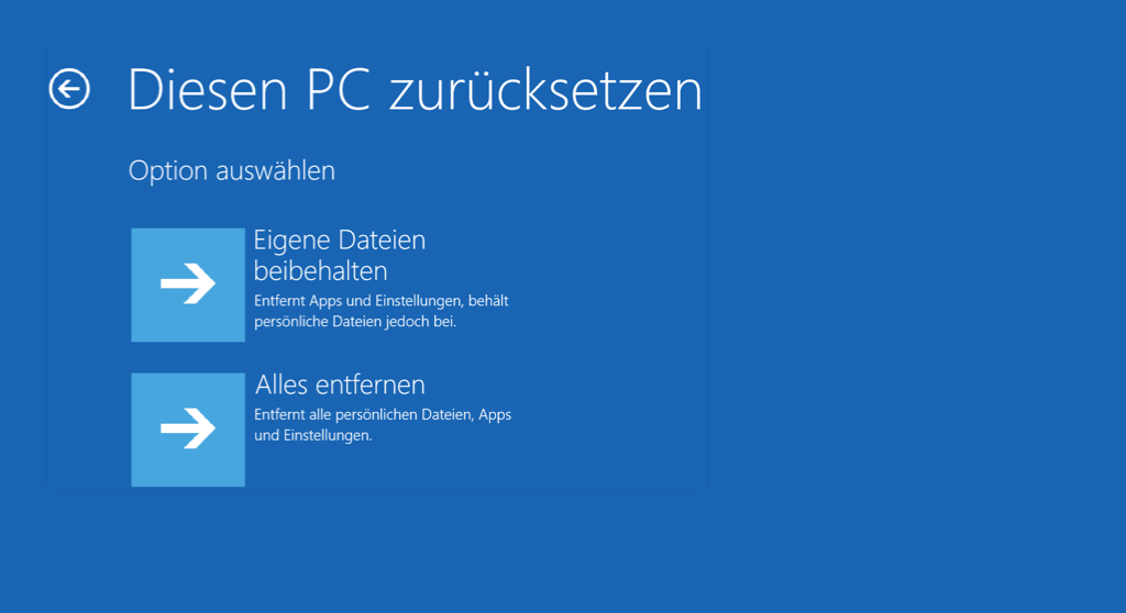 Windows PC zurücksetzen eigene Dateien beibehalten