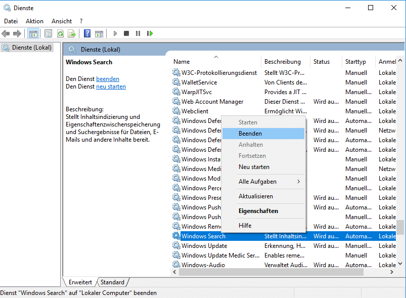 Windows-Search beenden