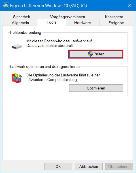 Windows Festplatte Fehlerüberprüfung