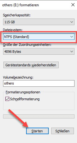 RAW in NTFS per Windows Explorer umwandeln