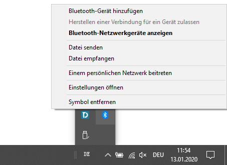 Bluetooth Geräte in der Taskleiste Windows