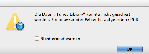 iTunes unbekannter Fehler -54