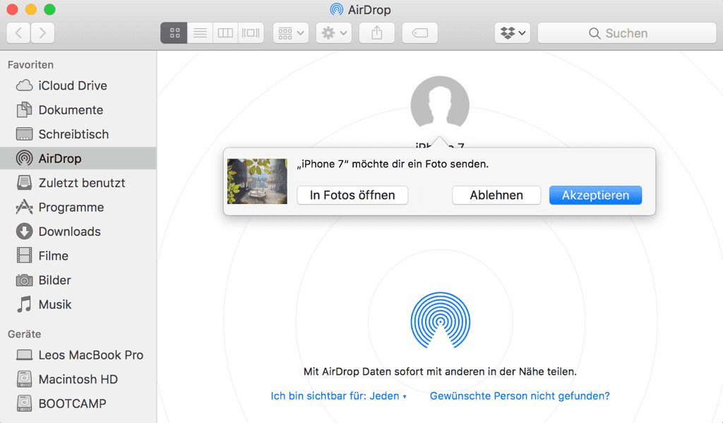 iPhone Dateien auf Mac AirDrop akzeptieren