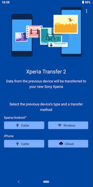 Geräte zusammenverbinden Xperia Transfer