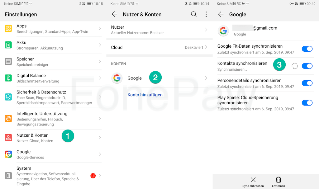 Android Kontakte synchronisieren mit Google