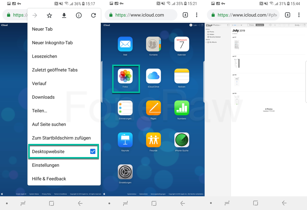 iCloud Fotos ansehen auf Android Smartphone