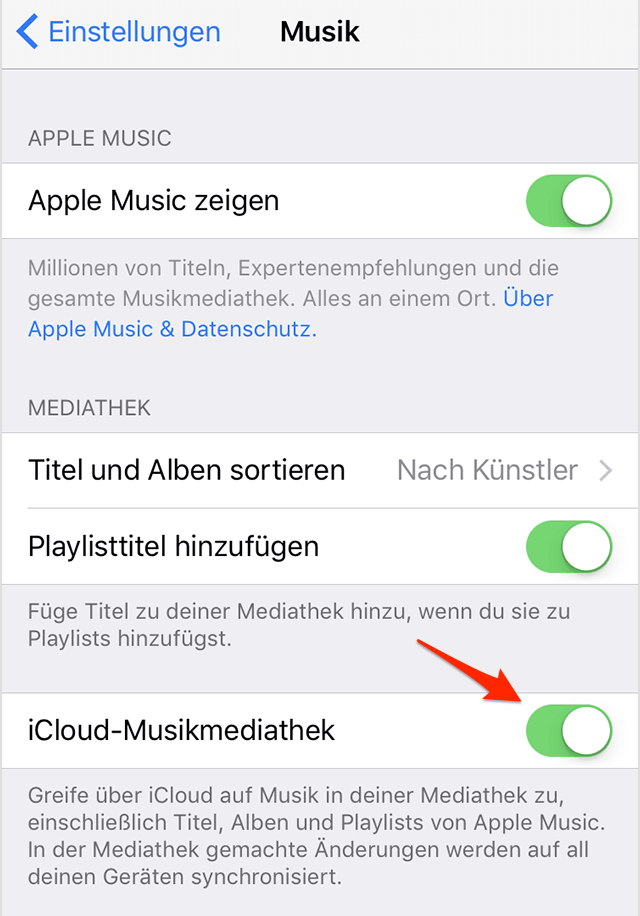 iCloud-Musikmediathek deaktivieren