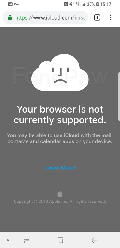 iCloud Your Browser ist not curently supported