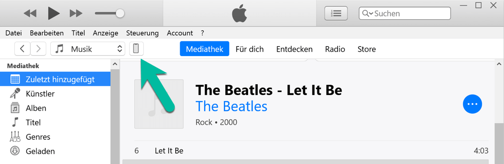 iTunes auf das Gerät Symbol klicken