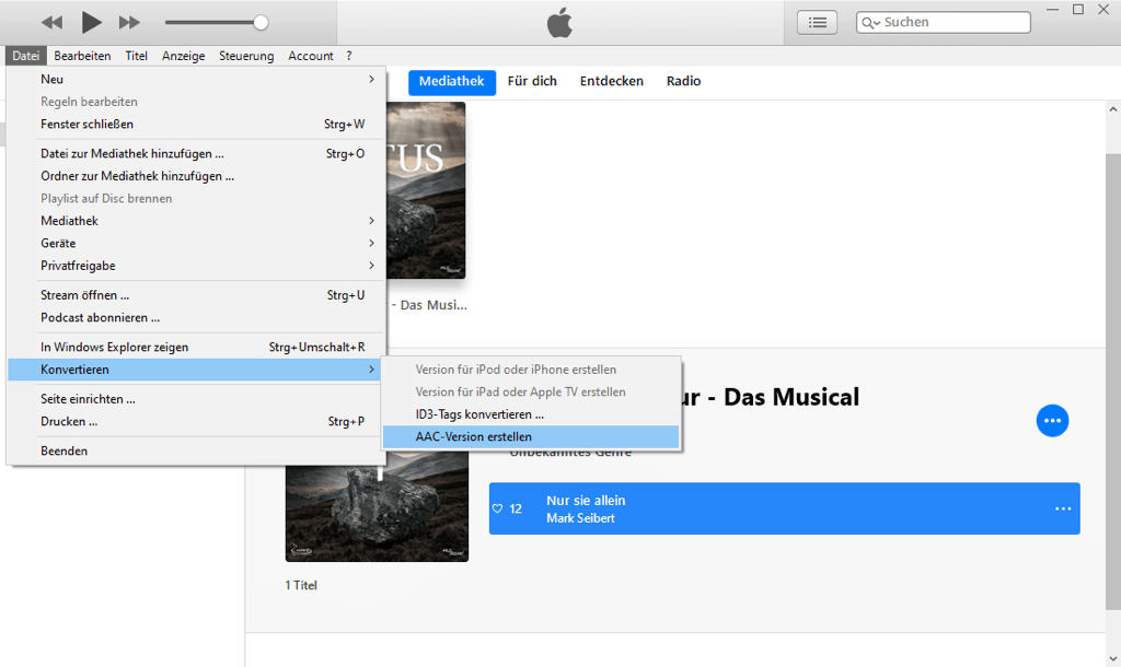 Musikl als AAC Datei konvertieren iTunes