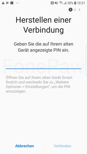Samsung Smart Switch mit PIN-Code verbinden