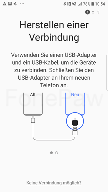 Smart Switch Übertragung von iPhone auf Samsung via USB-Kabel
